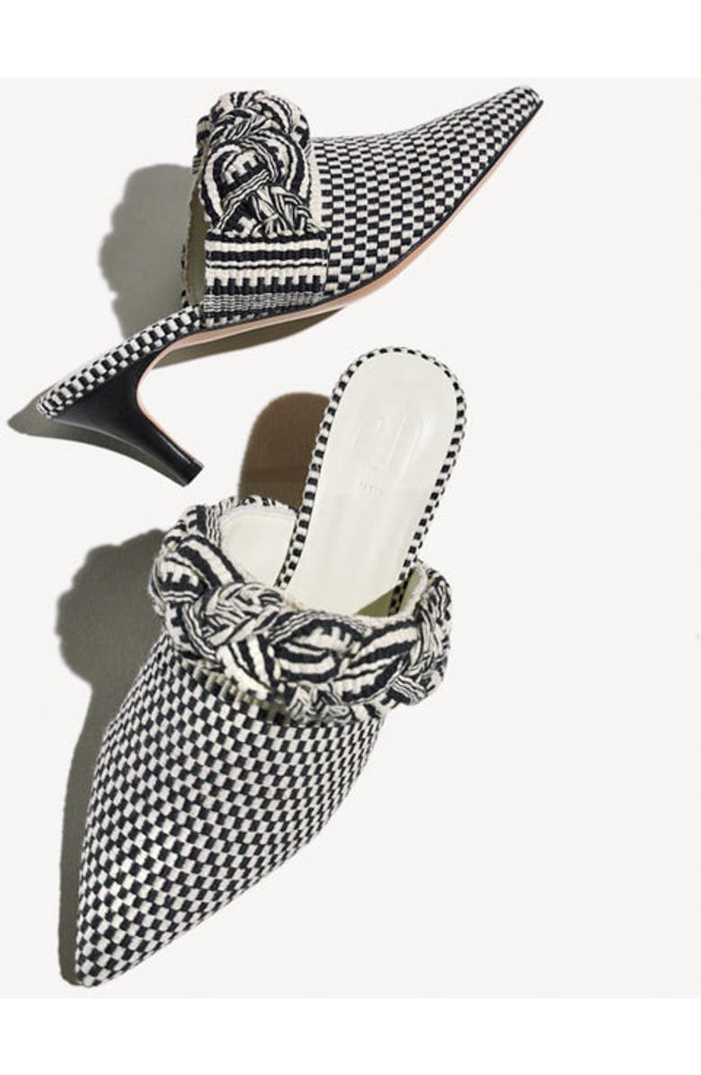 Amambaih Blanca Motif Fabric Mules, Alternate, color, Ivory Black