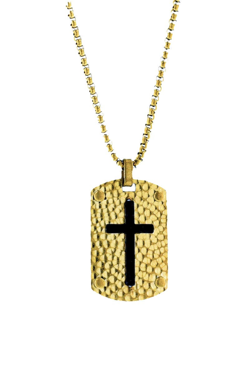Men's Hammered Cross Dog Tag Pendant Necklace & ID Bracelet Set, Alternate, color, GOLD/ GOLD