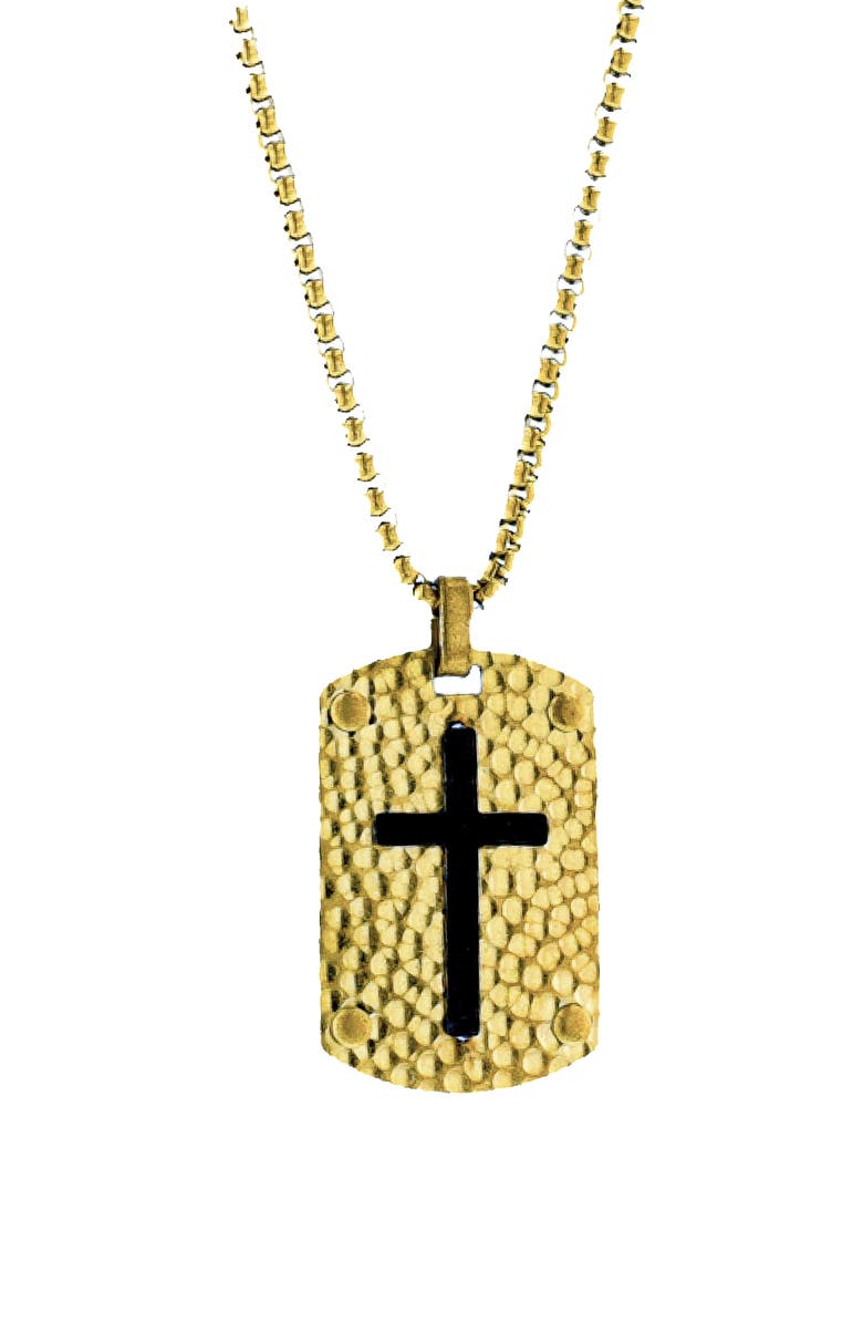 AMERICAN EXCHANGE Men's Hammered Cross Dog Tag Pendant Necklace & ID Bracelet Set, Alternate, color, Gold/ Gold