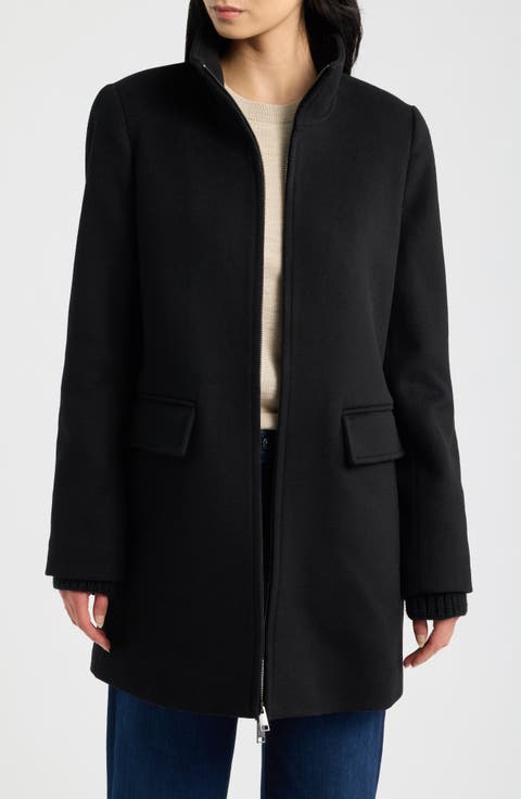 Stand Collar Wool & Cashmere Blend Coat