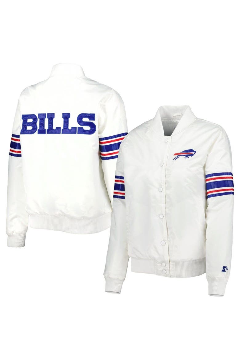 Women's Starter White Buffalo Bills Line Up Satin Full-Snap Varsity Jacket, Main, color, White