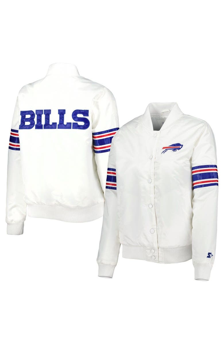 STARTER Women's Starter White Buffalo Bills Line Up Satin Full-Snap Varsity Jacket, Main, color, White