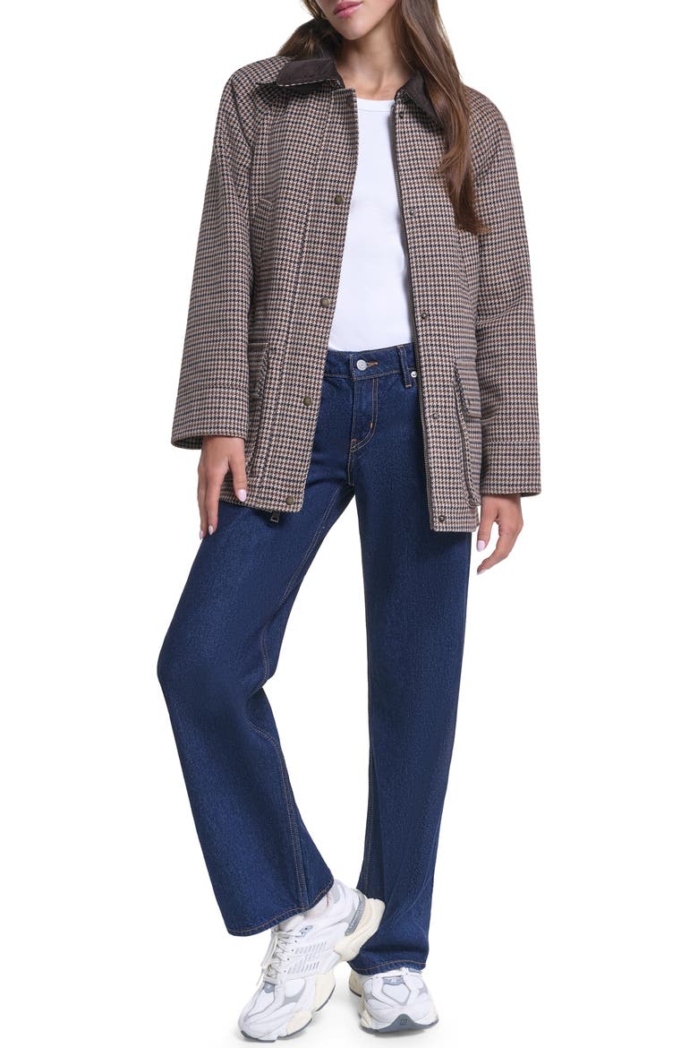 Plaid Wool Blend Barn Coat, Alternate, color, BROWN COMBO HOUNDSTOOTH