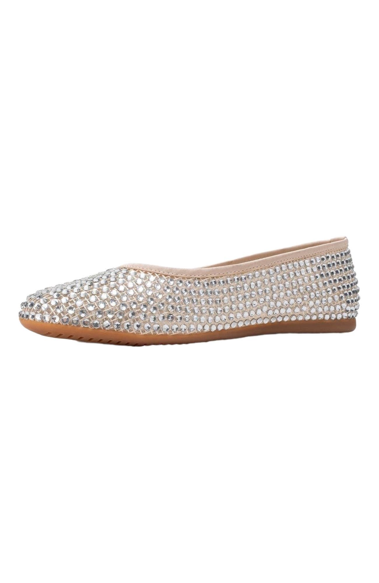 Prologue Shoes Runway Mesh Embellished Ballet Flat, Alternate, color, Beige Faux Leather
