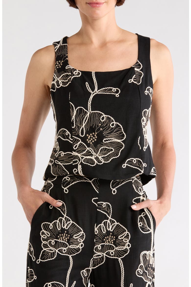 Sleeveless Embroidered Top, Main, color, BLACK/ IVORY