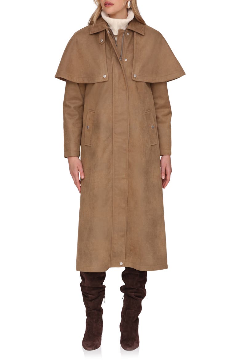 Faux Suede Cape Trench Coat, Alternate, color, FAWN