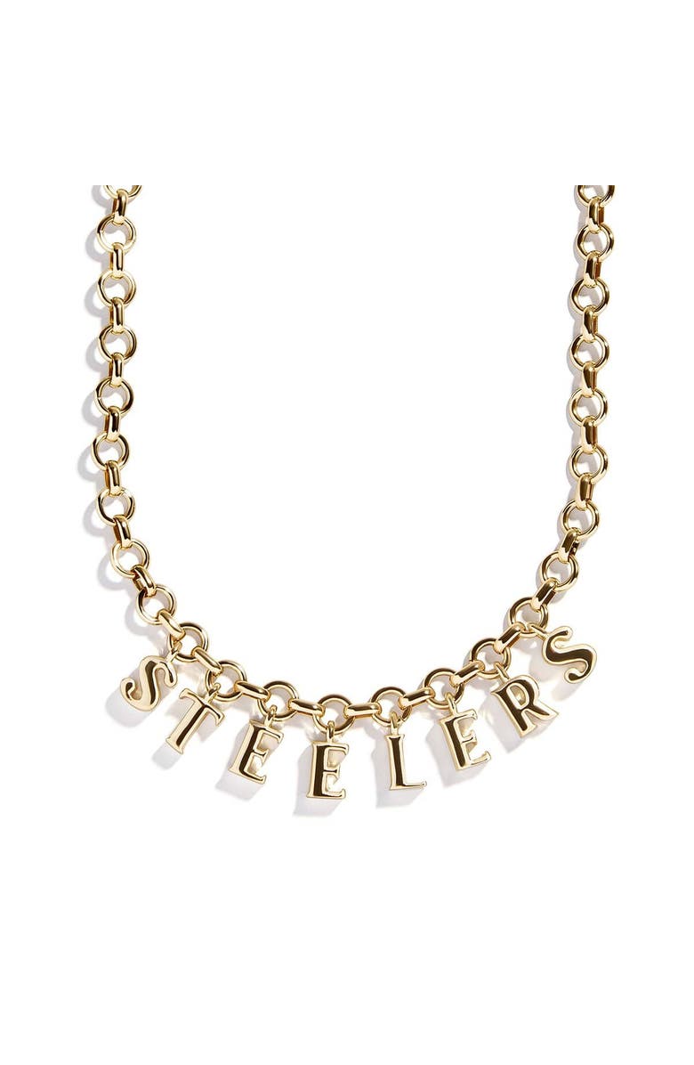 BaubleBar Pittsburgh Steelers Wordmark Charm Necklace, Main, color, Gold