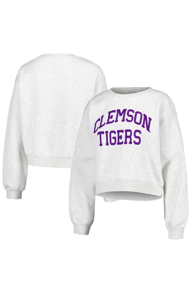 ZOOZATZ Women's ZooZatz Oatmeal Clemson Tigers Core Chenille Cropped Pullover Sweatshirt, Alternate, color, Oatmeal