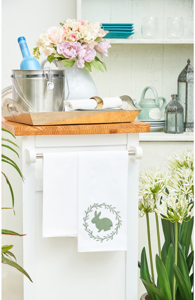 C&F Home Spring Greens Bunny Rabbit w/ Spring Wreath Design Flour Sack Cotton Kitchen Dishtowel, Alternate, color, Green