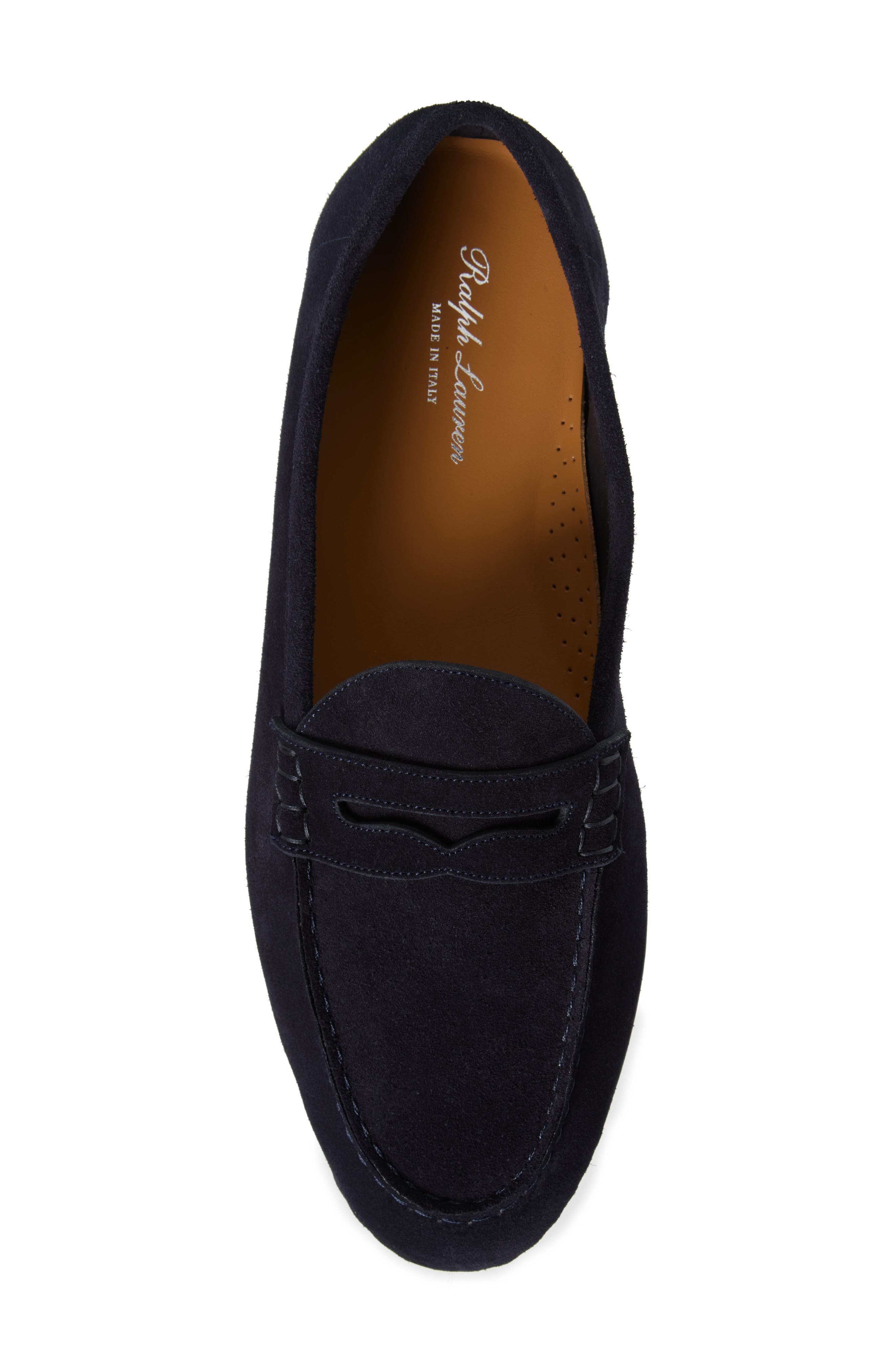 Ralph Lauren Purple Label Collins Suede Penny Loafer, Alternate, color, Classic Chairman Navy