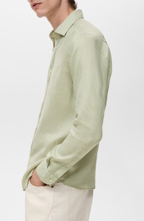 Mango Classic Fit Linen Button-up Shirt In Green