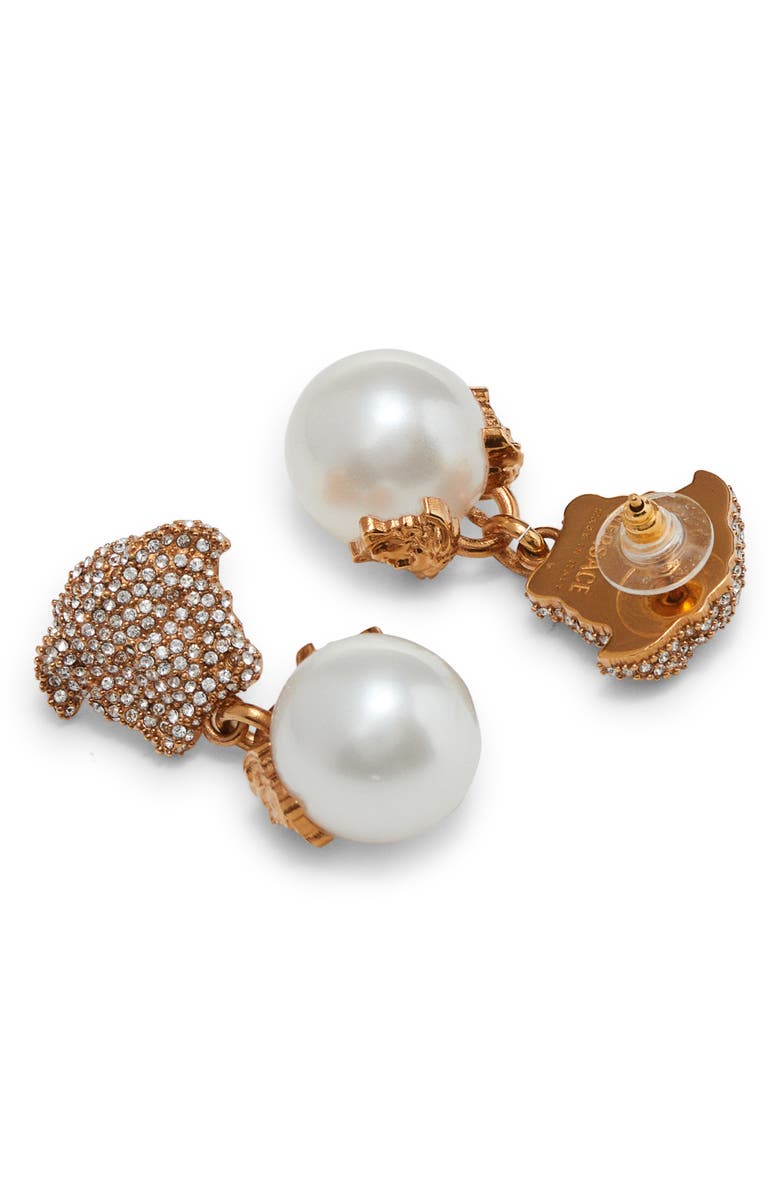Versace Medusa Imitation Pearl Drop Earrings, Alternate, color, 