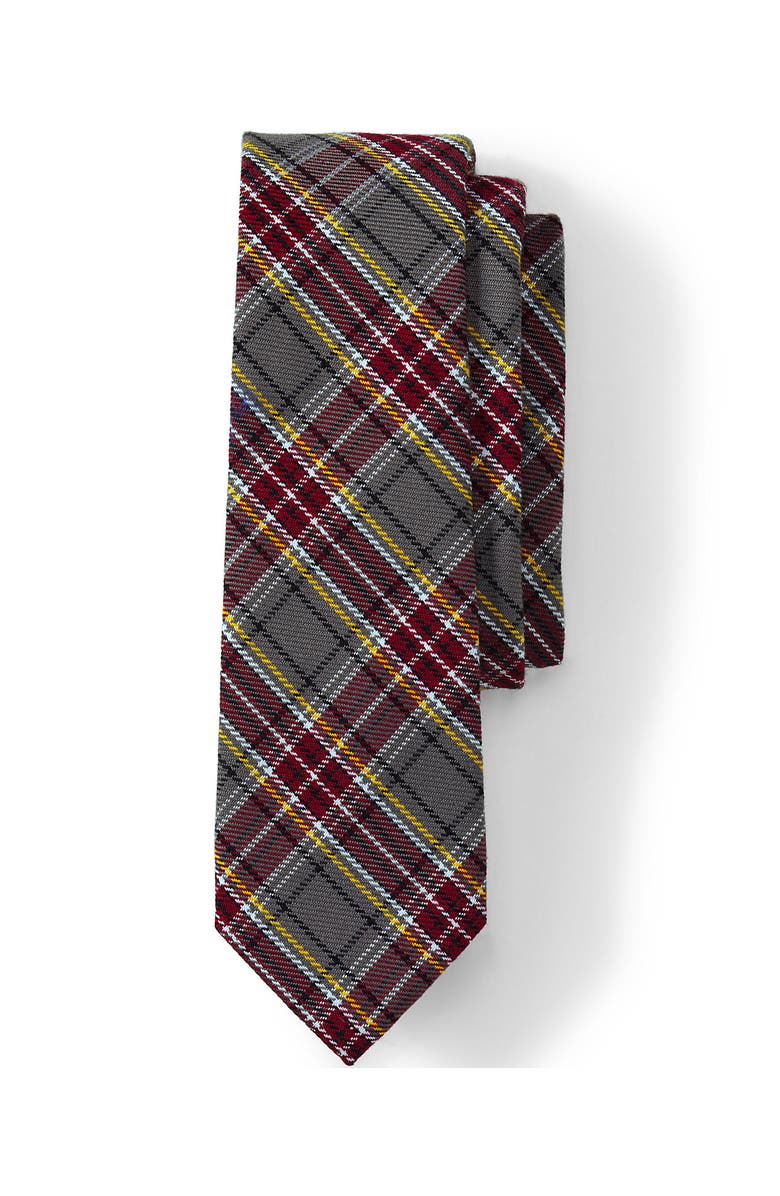 Lands' End School Uniform Kids Plaid To Be Tied Tie, Main, color, Gray Heather/Maroon Plaid