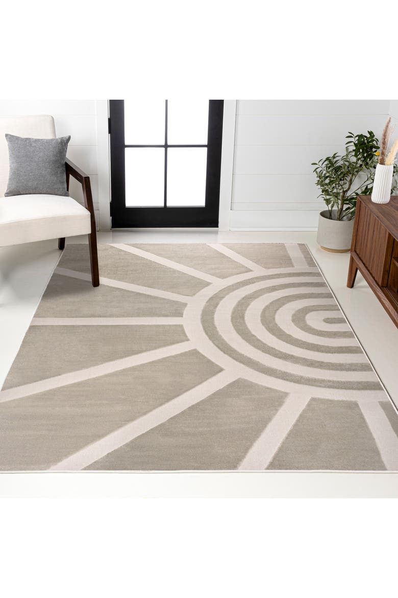 Aelius MidCentury Scandinavian Abstract Sun Two-Tone High-Low Area Rug, Alternate, color, Beige/Cream