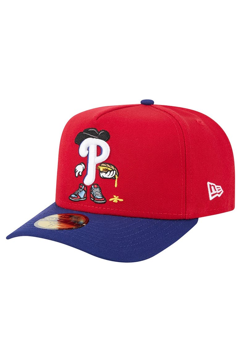 Men's New Era Red/Blue Philadelphia Phillies Cartoon A-Frame 59FIFTY Fitted Hat, Alternate, color, Red