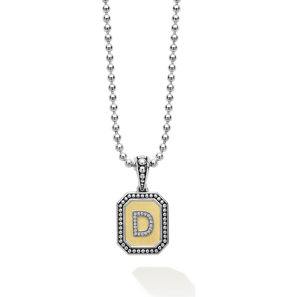 Lagos Signature Caviar Diamond Initial Pendant Necklace In Two-tone D