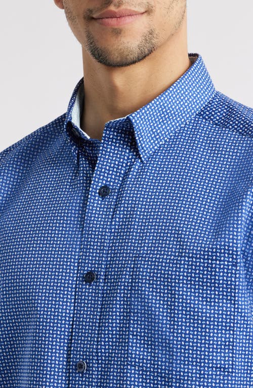 Johnston & Murphy Swirl Print Short Sleeve Button-down Shirt In Navy/blue