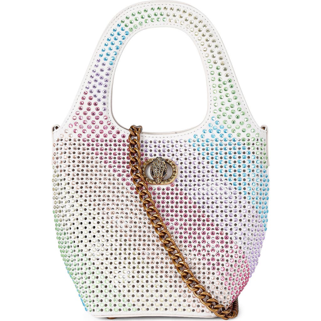 Kurt Geiger London Small Chelsea Crystal Leather Hobo Bag In Open White
