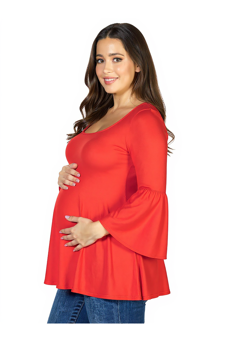 Long Bell Sleeve Flared Maternity Tunic Top, Alternate, color, Red