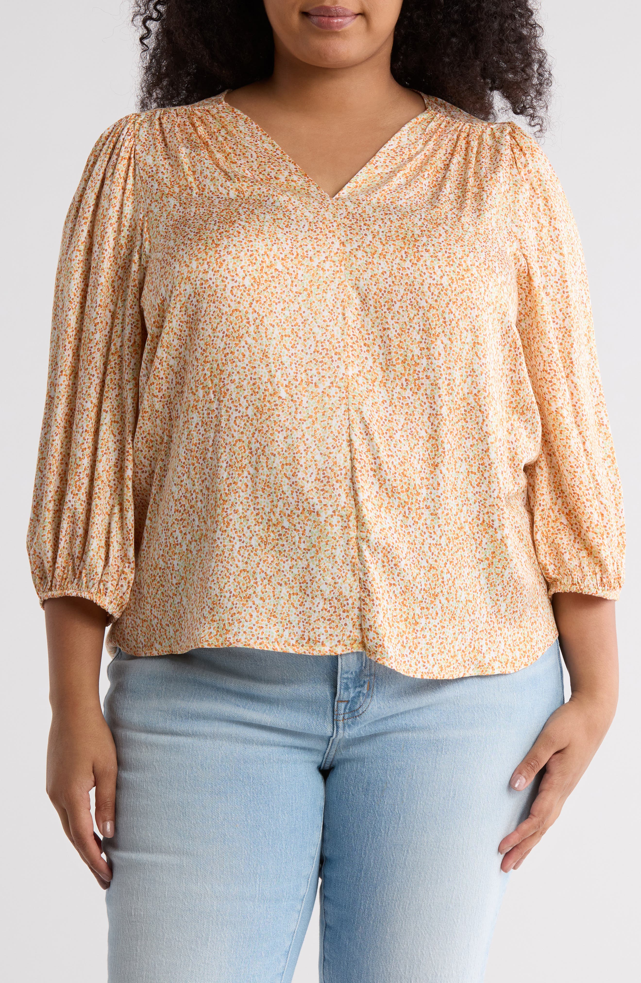 Dot Print Balloon Sleeve Top - image 3