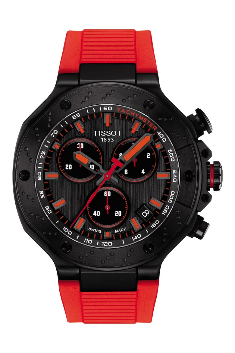 T-Race Chronograph Silicone Strap Watch, 45mm, Main, color, GREY