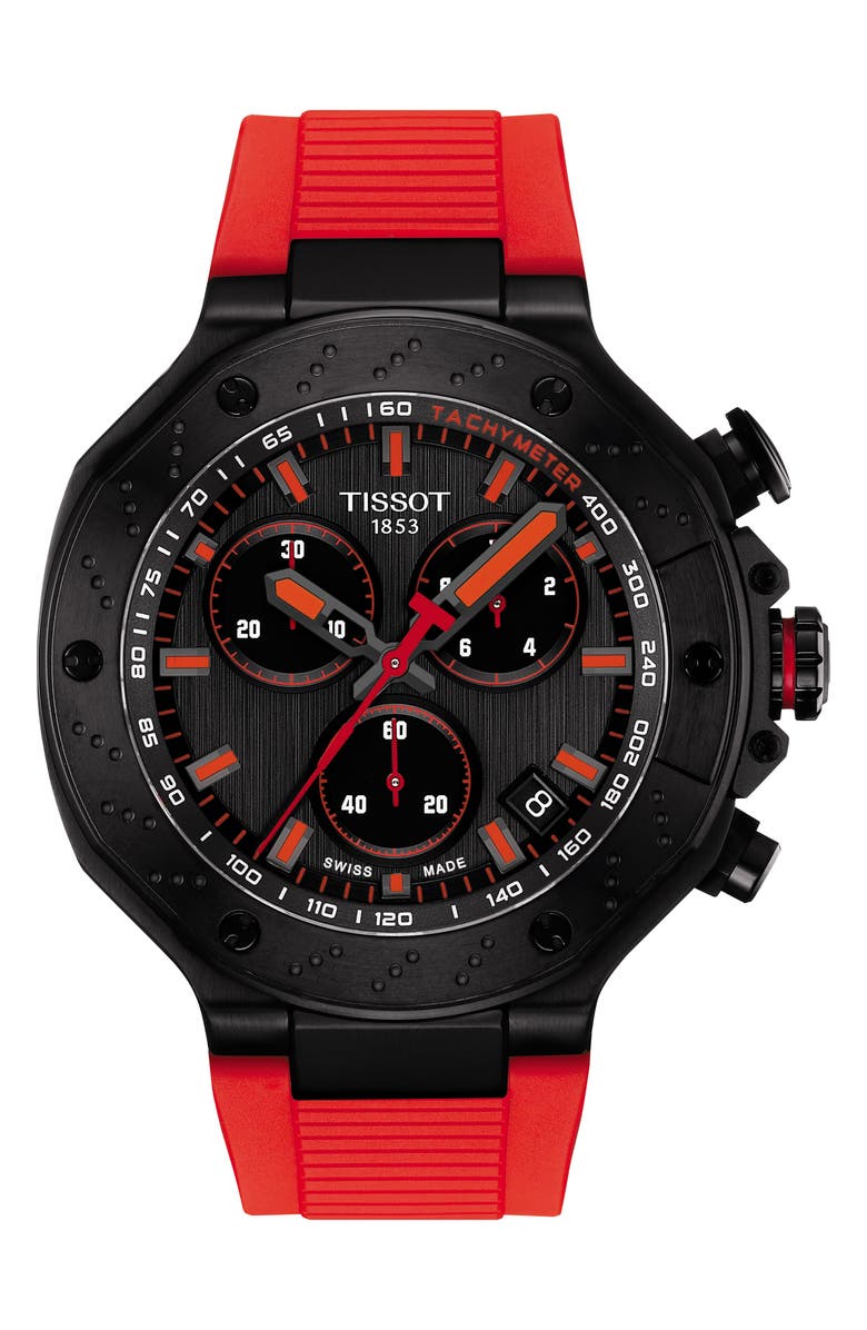 Tissot T-Race Chronograph Silicone Strap Watch, 45mm, Main, color, Grey