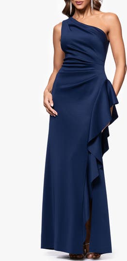 xscape women's ruffled sleeveless scuba fit & flare dress Kimberly Scuba Crepe Chiffon Ruffle Strapless Floor Length Dress main image 1