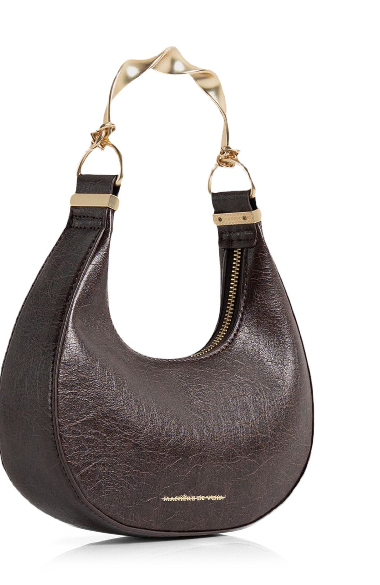 Manière De Voir Sadie Sculpted Leather Crescent Bag, Alternate, color, Brown