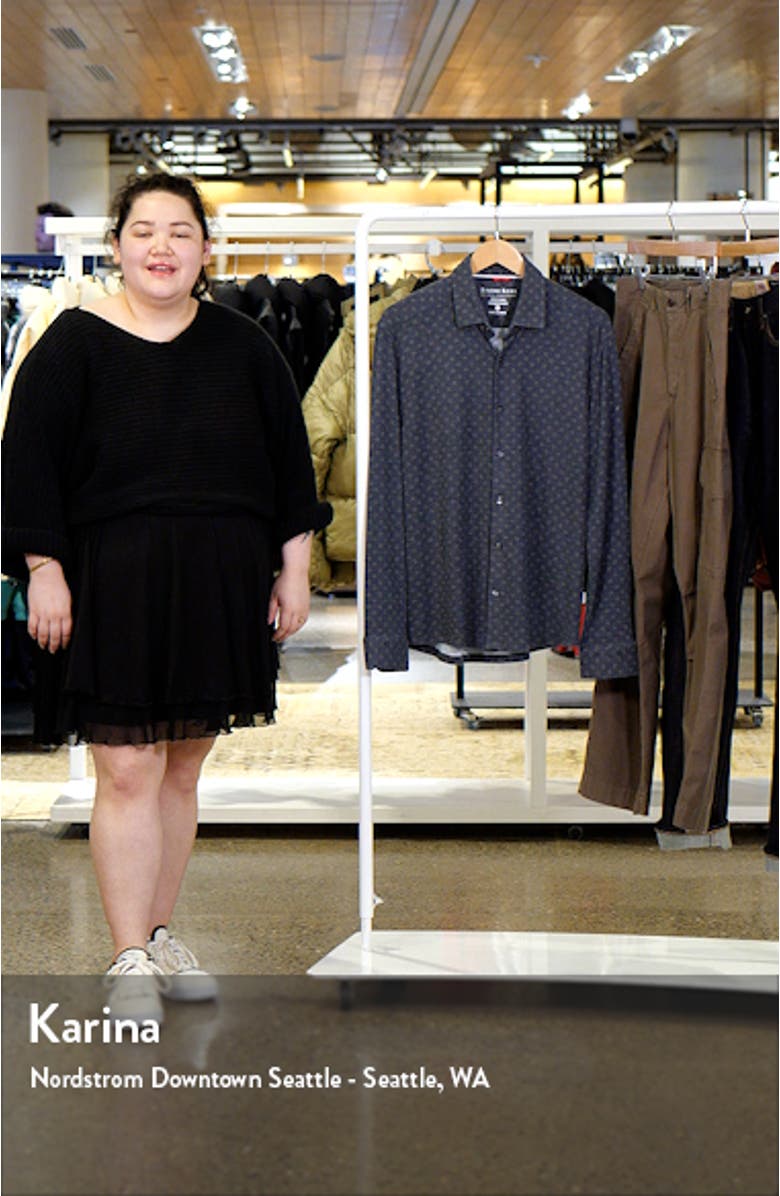 Geo Print Wrinkle Resistant Tech Fleece Button-Up Shirt, sales video thumbnail