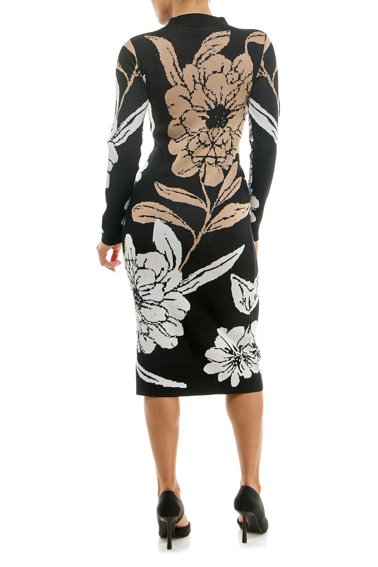 Long Sleeve Body-Con Dress, Alternate, color, BLACK/ TAN FLORAL