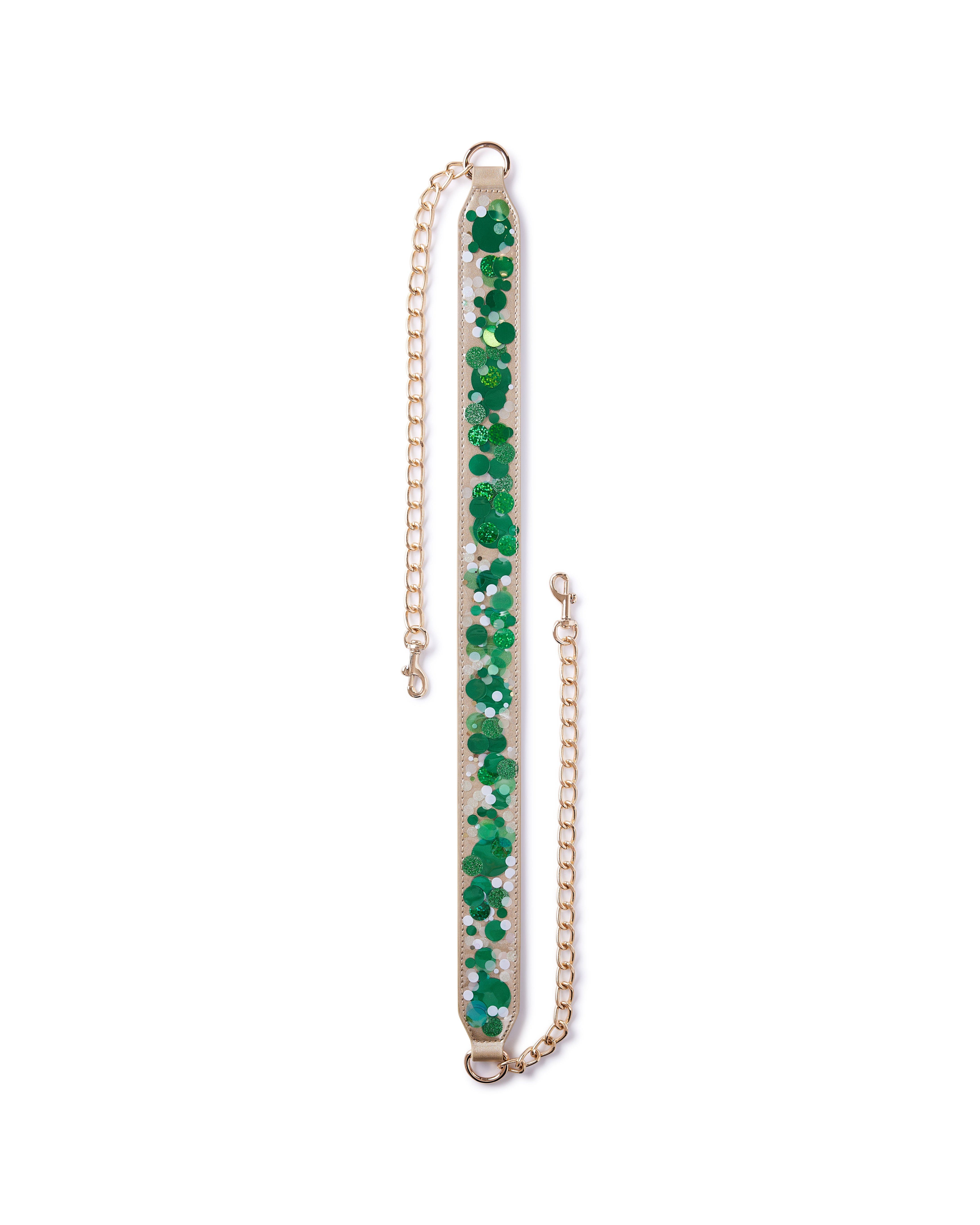 Green with Envy Confetti Adjustable Belt Bag Strap - 48-Inch Gold Chain with Green Confetti Vegan Leather for Cooper and Stadium Clear Bags, Main, color, Green