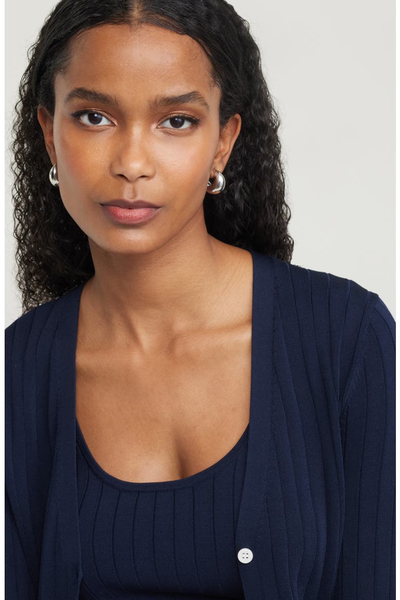 Fitted V-Neck Rib Cardigan, Alternate, color, NAVY NIGHT