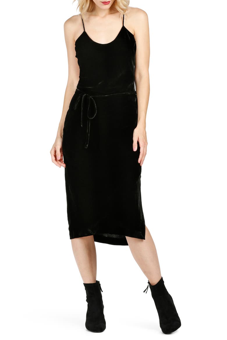 Tressa Velvet Midi Slipdress, Main, color, BLACK