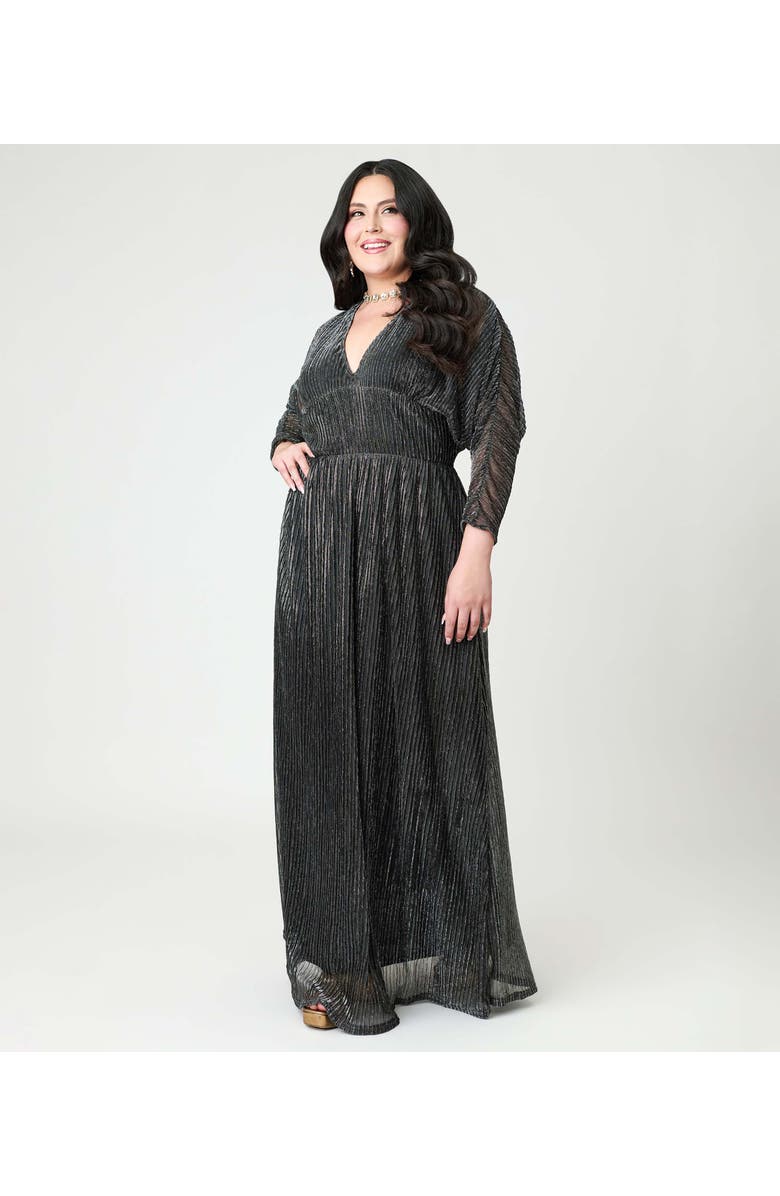 Smak Parlour Plus Size Faux Wrap Maxi Dress, Alternate, color, Black & Silver Shimer