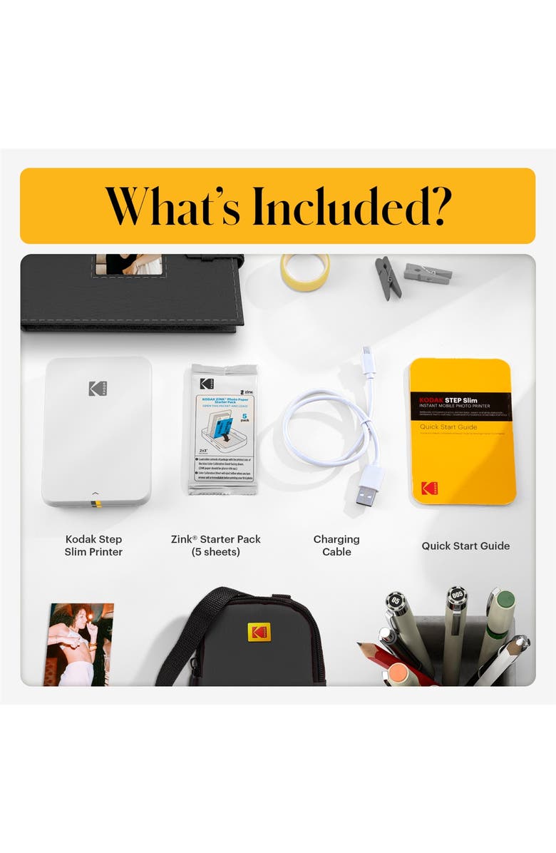 Kodak Step Slim Mobile Color Instant Photo Printer 2x3, Compatible with iOS and Android, Alternate, color, White