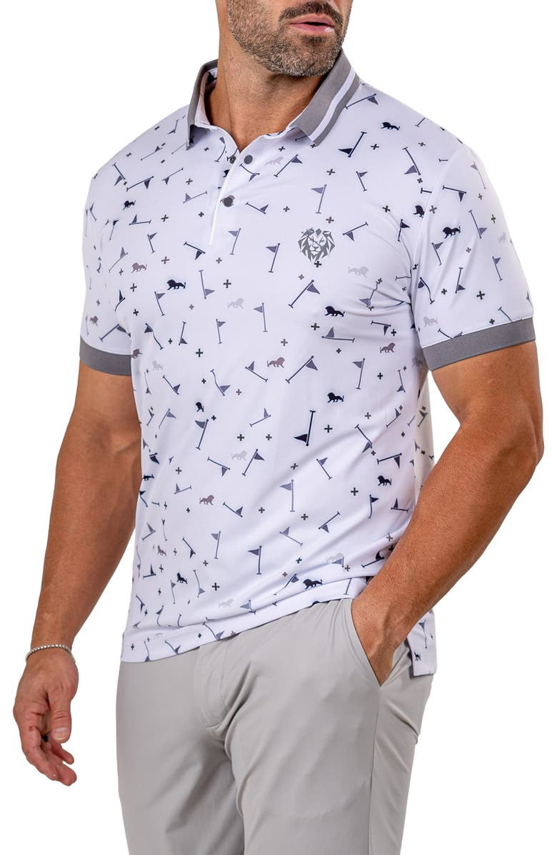 Maceoo Ascension0039 White Golfer Print Stretch Nylon Polo, Alternate, color, White