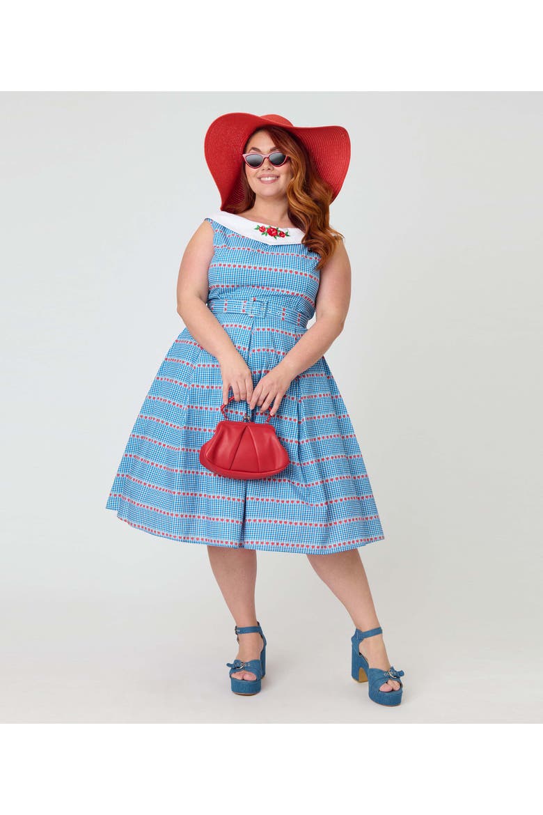 Plus Size 1960s Dancing Doll Swing Dress, Alternate, color, Blue Gingham