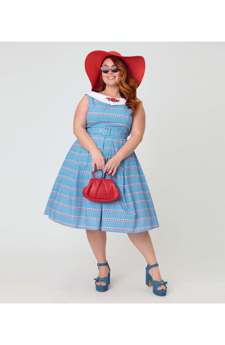 Unique Vintage Plus Size 1960s Dancing Doll Swing Dress, Alternate, color, Blue Gingham