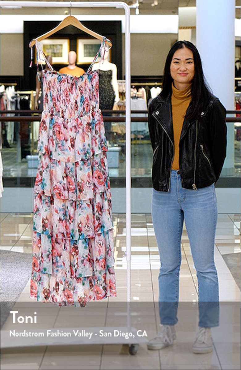 Floral Smocked Tie Strap Maxi Cocktail Dress, sales video thumbnail