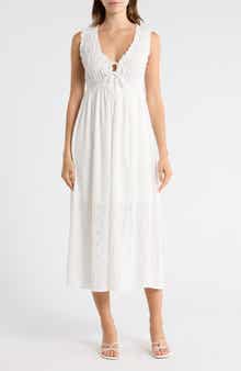 Lush Tie Front Sleeveless Smocked Midi Dress