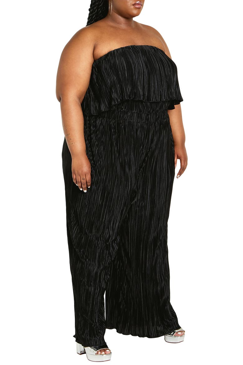 Hailee Strapless Plissé Jumpsuit, Alternate, color, BLACK