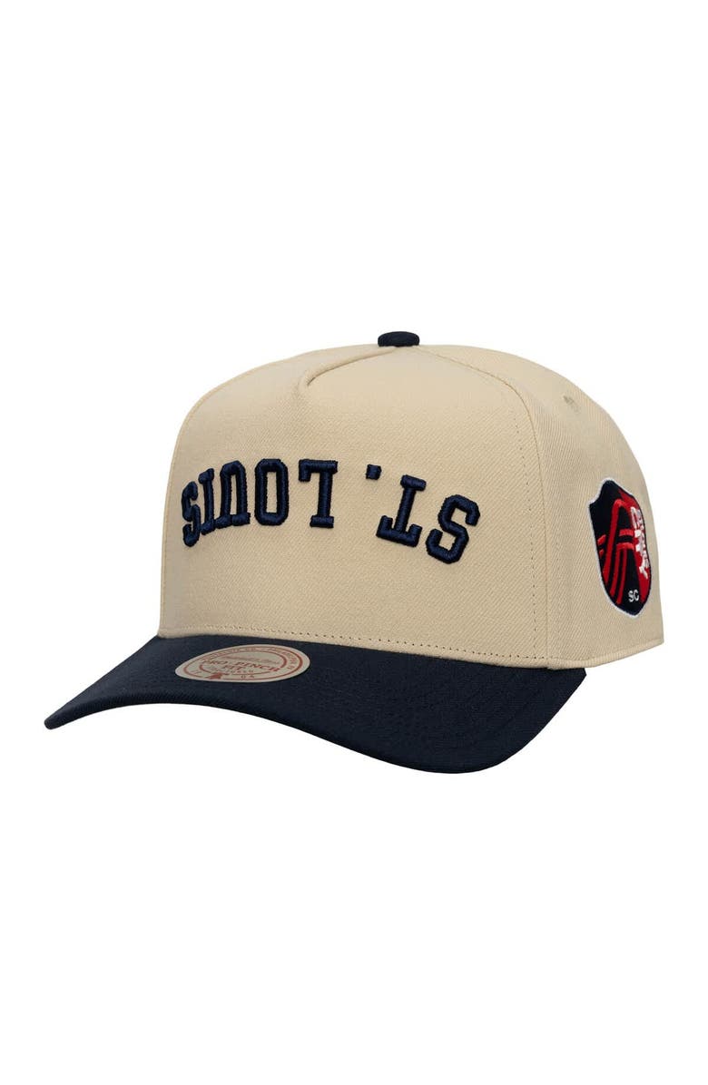 Mitchell & Ness Men's Mitchell & Ness  Cream/Navy St. Louis CITY SC Upside Down Pro Pinch Snapback Hat, Main, color, 