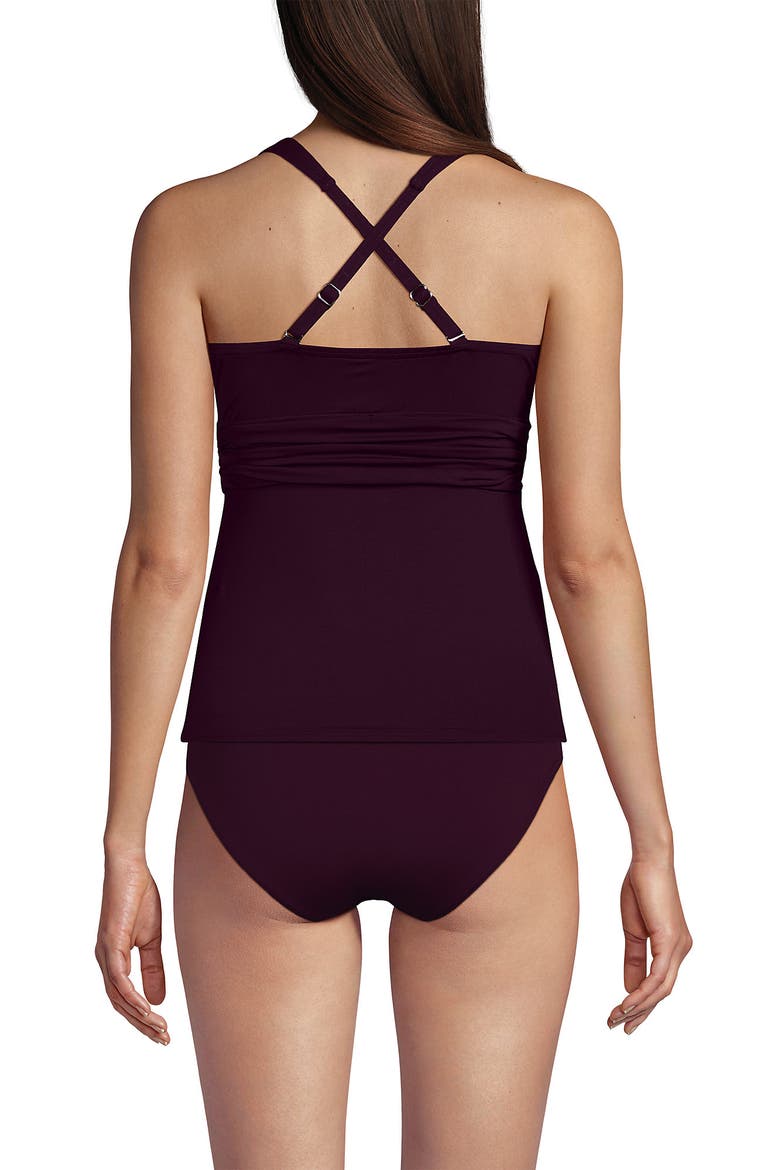 Plus Size V-Neck Plunge X Back Tankini Top, Alternate, color, Dark Wine