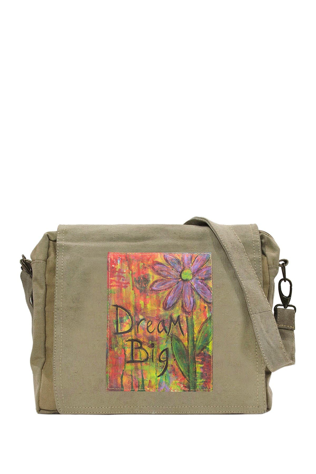 VINTAGE ADDICTION Dream Big Recycled Military Tent Crossbody Bag, Main, color, 