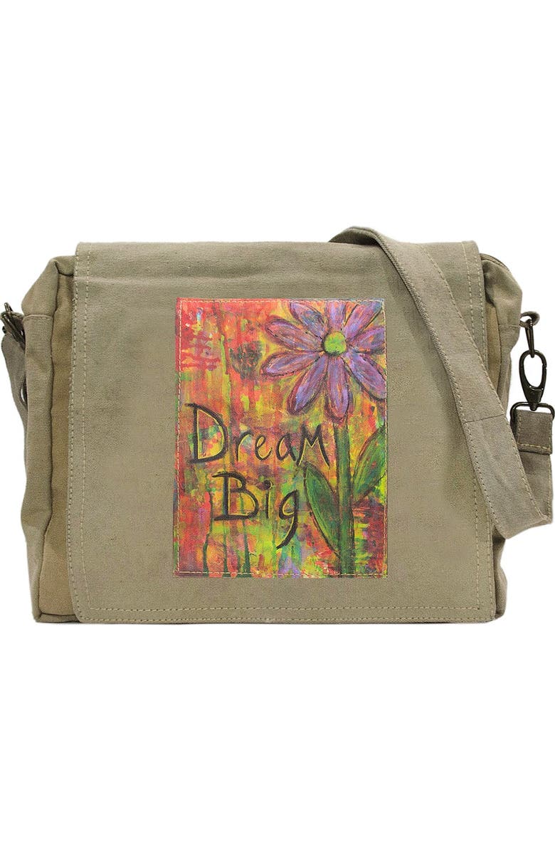 VINTAGE ADDICTION Dream Big Recycled Military Tent Crossbody Bag, Main, color,