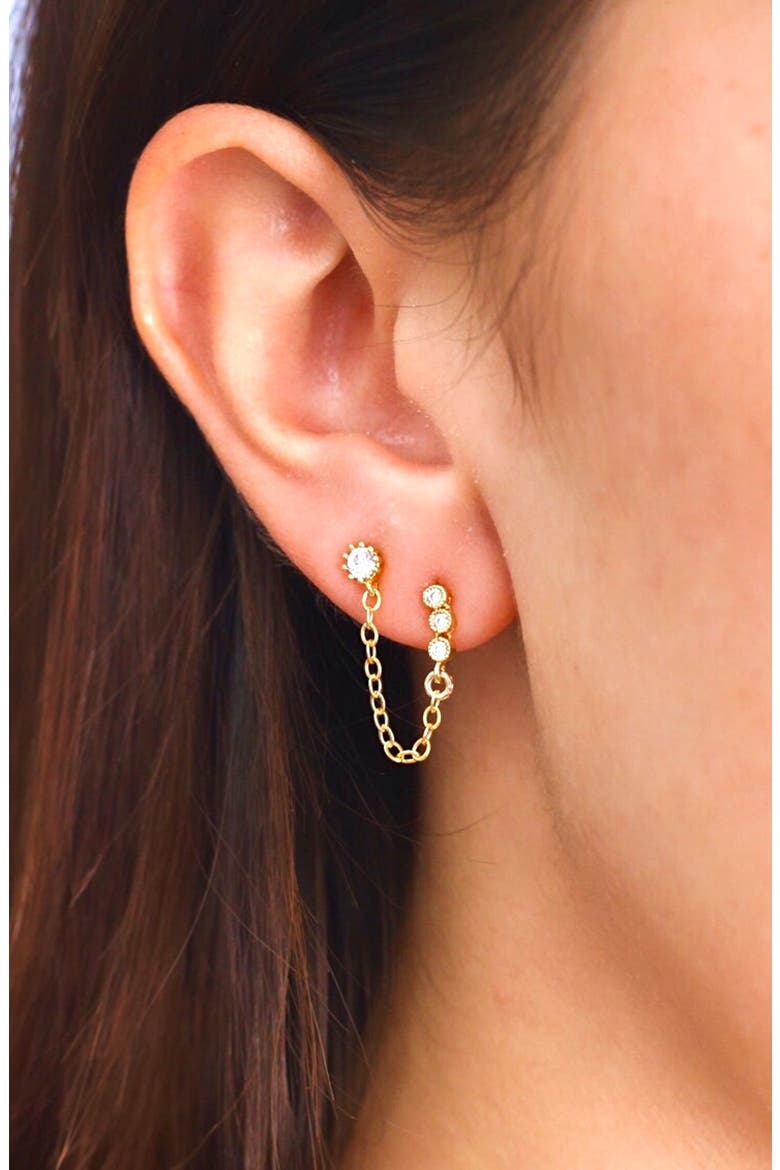 Maven Double Stud Chain Earrings, Alternate, color, GOLD