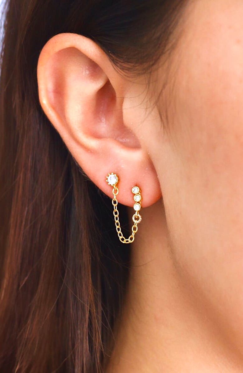 Set 
Stones Maven Double Stud Chain Earrings, Alternate, color, Gold