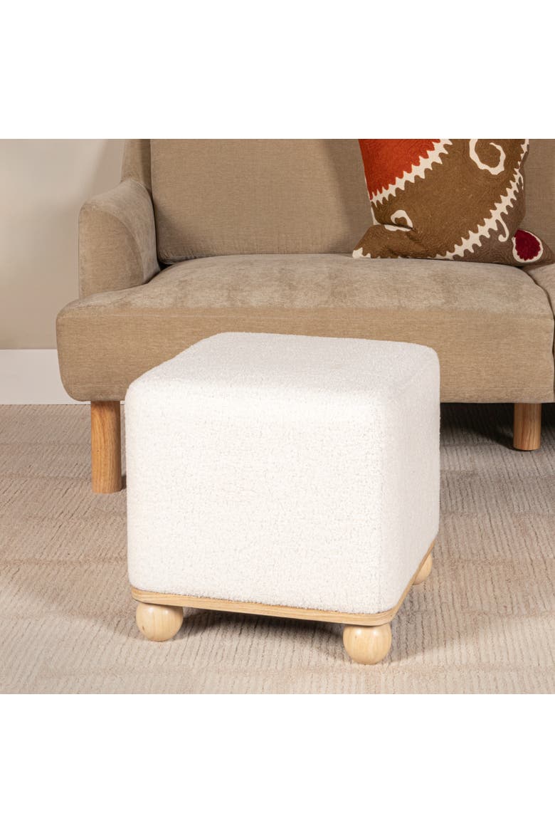 Square Boucle Upholstered Ottoman, White, Alternate, color, Cream