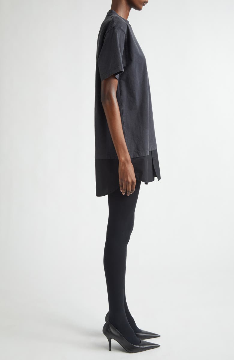 Balenciaga Hybrid Loop Sports Icon Logo Dry Jersey & Poplin T-Shirt Dress, Alternate, color, Faded Washed Black