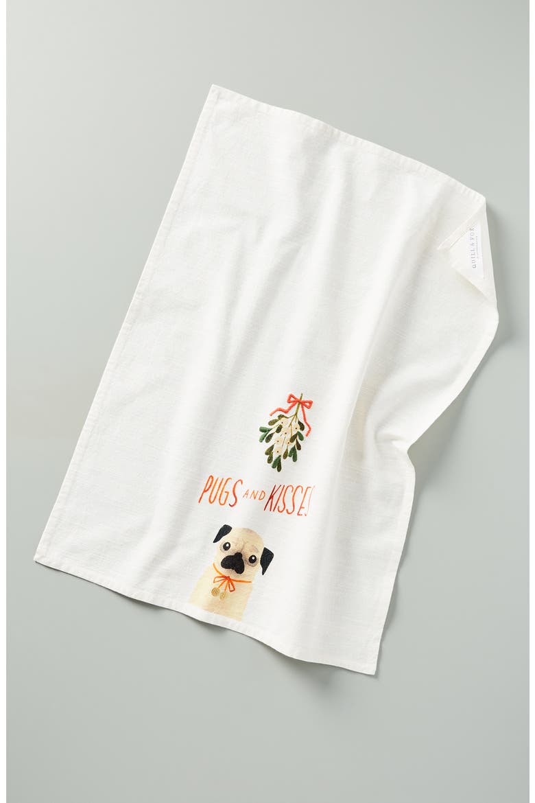 Anthropologie Quill & Fox Pugs & Kisses Dishtowel, Main, color, MULTI